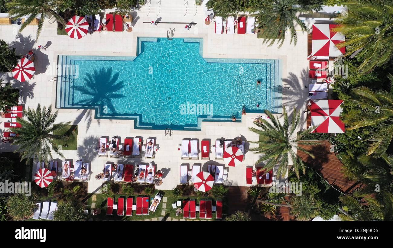 Aerial View Pool,Faena Hotel,Video Miami Beach,Florida , USA Stock Photo