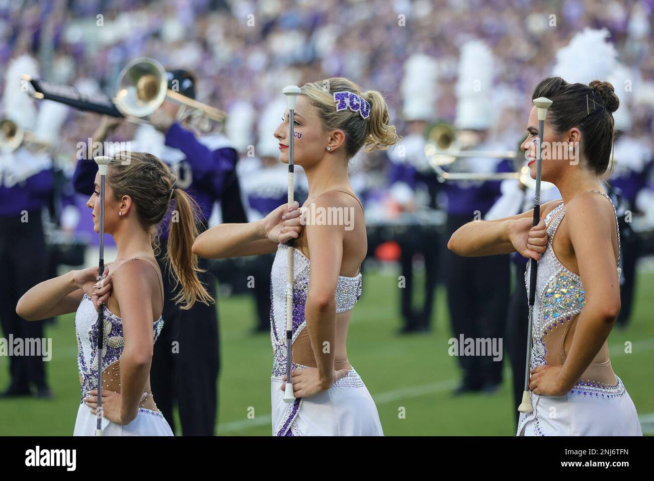 FORT WORTH, TX - SEPTEMBER 10: The TCU Horned Frogs baton twirlers ...