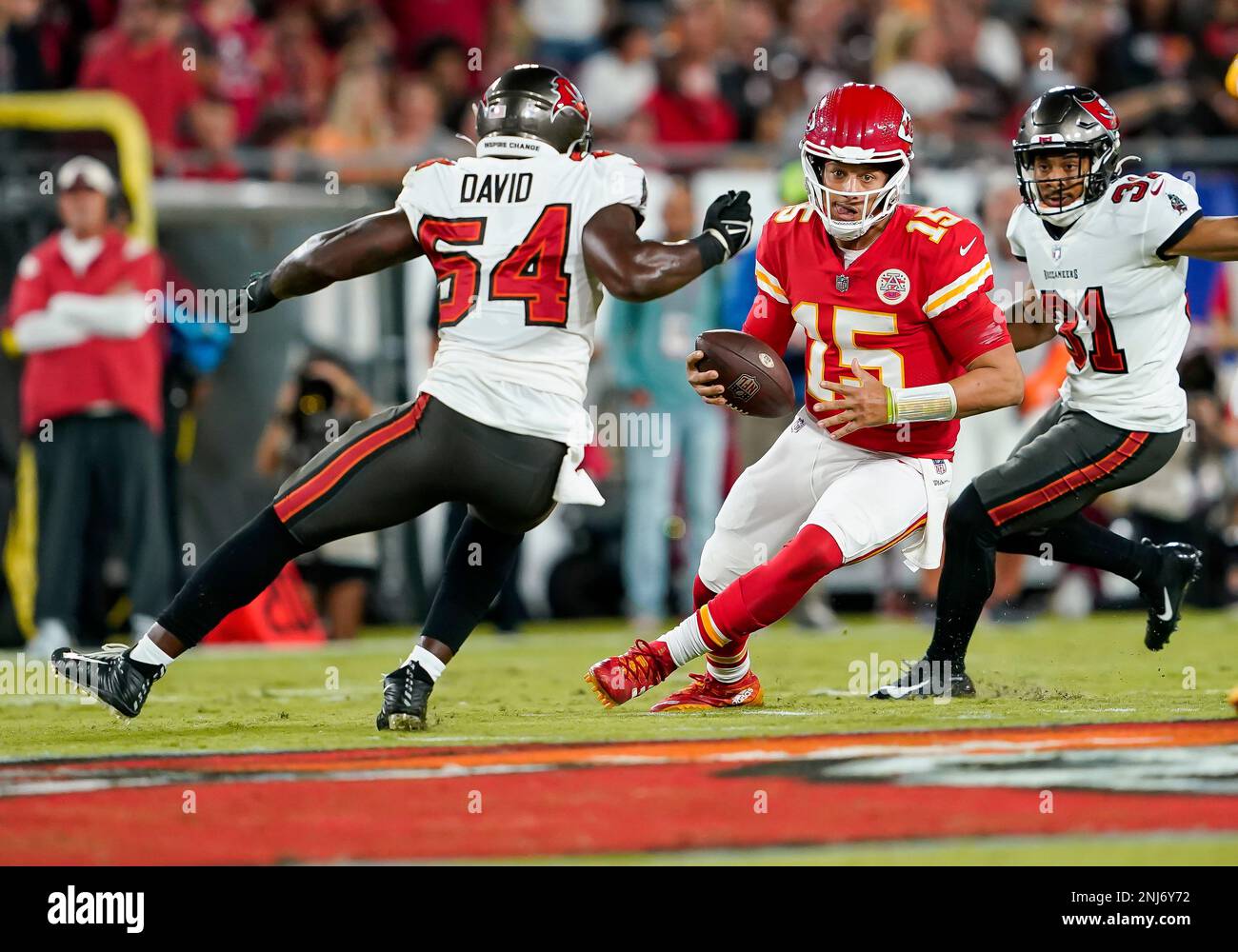 Tampa Bay Buccaneers safety Keanu Neal (22) walks off the field after an  NFL football game against the Seattle Seahawks on Nov. 13, 2022, in Munich.  The Buccaneers defeated the Seahawks 21-16. (