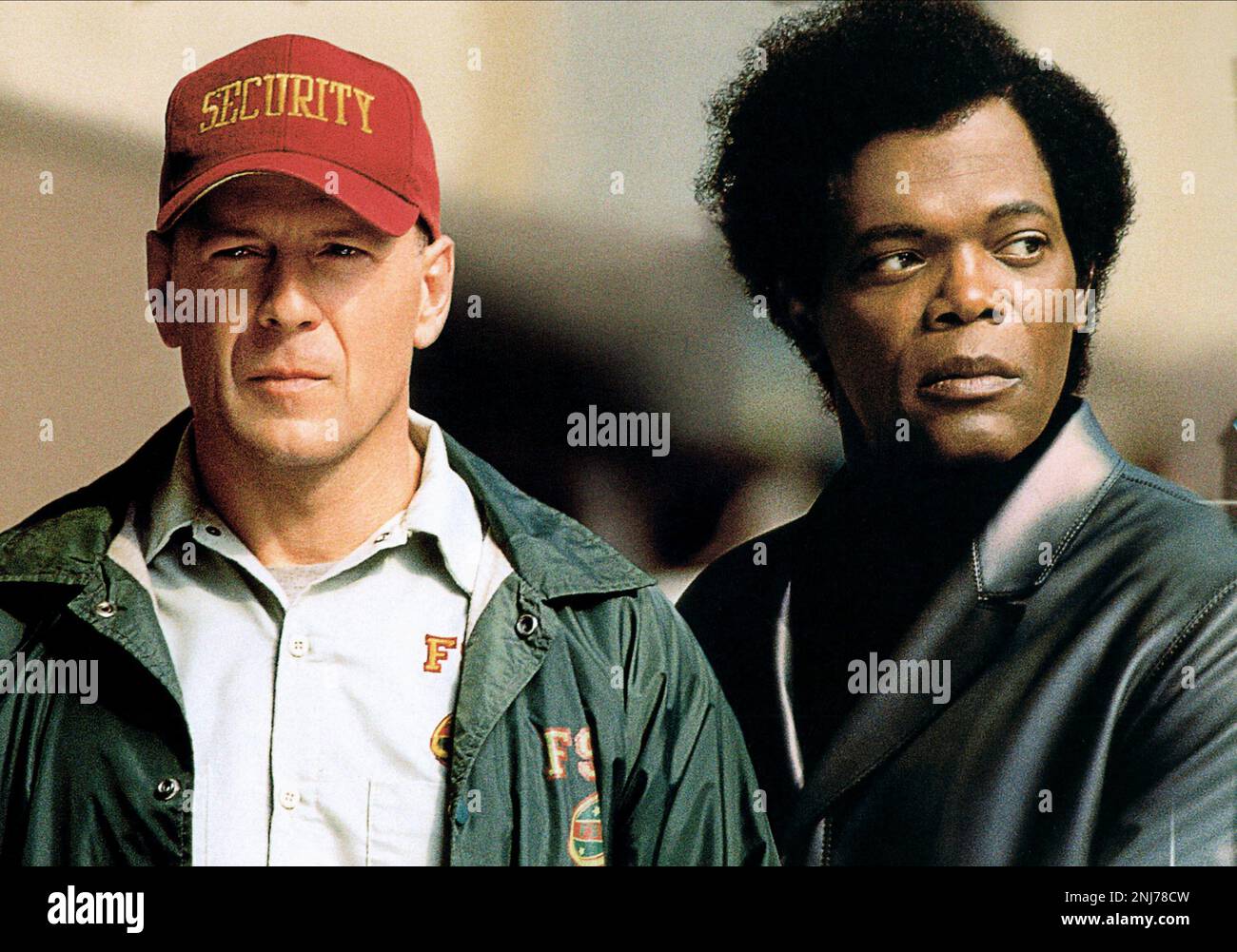 Unbreakable  Bruce Willis & Samuel L. Jackson Stock Photo