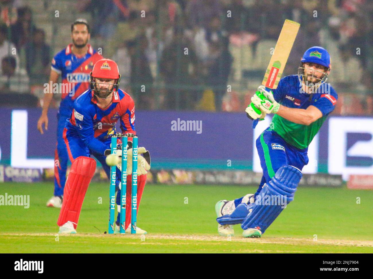 Players are in action during the Pakistan Super League (PSL- 8) T20 League match between Multan Sultans and Karachi Kings, held at Multan Cricket Stadium on Wednesday, February 22, 2023. Stock Photo