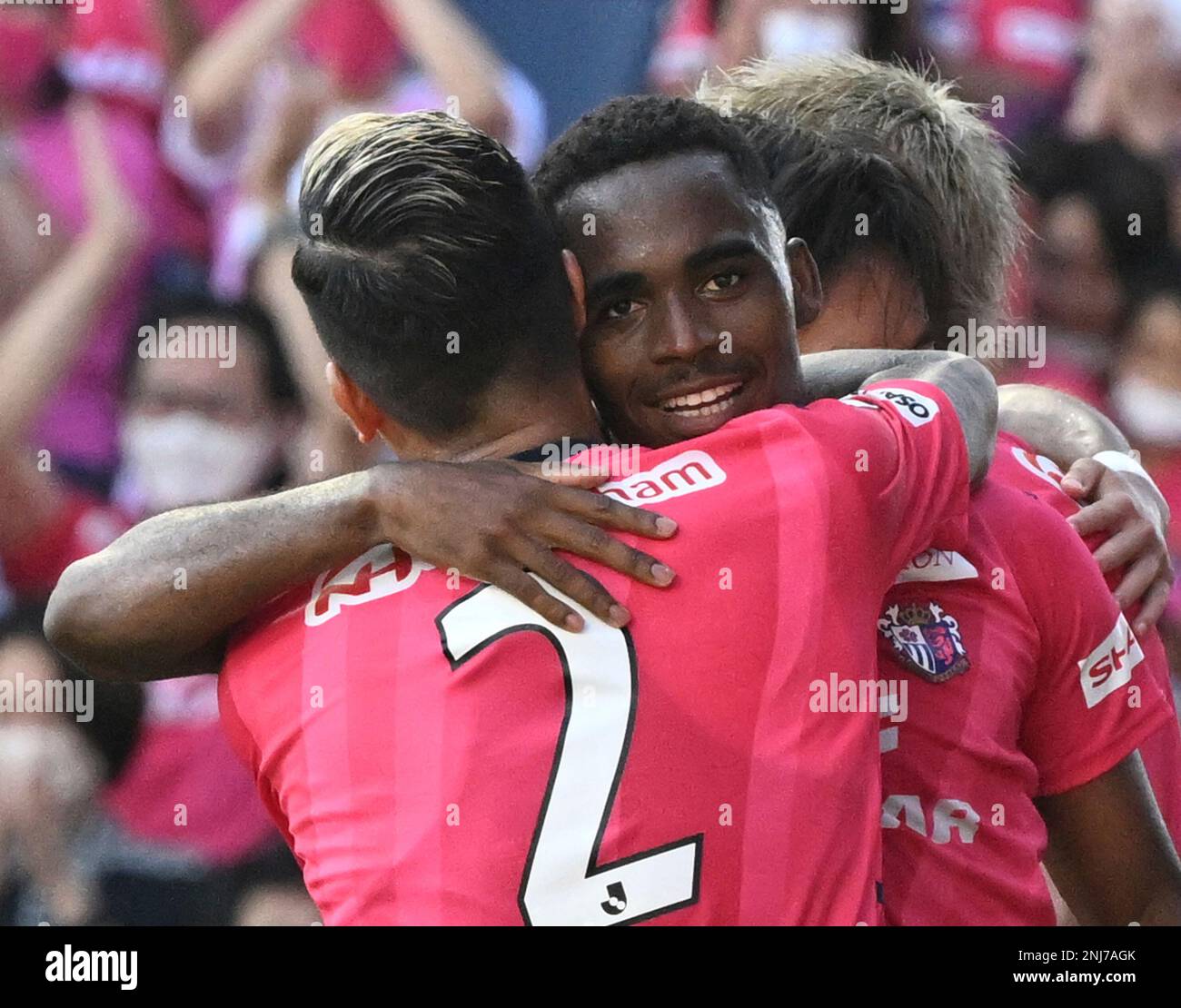 Osaka's JEAN PATRIC reacts after scoring an opener at Meiji Yasuda J1
