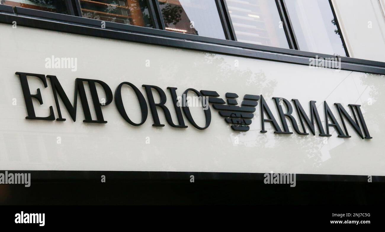 The trademark of Emporio Armani is seen in Shinjuku Ward Tokyo on