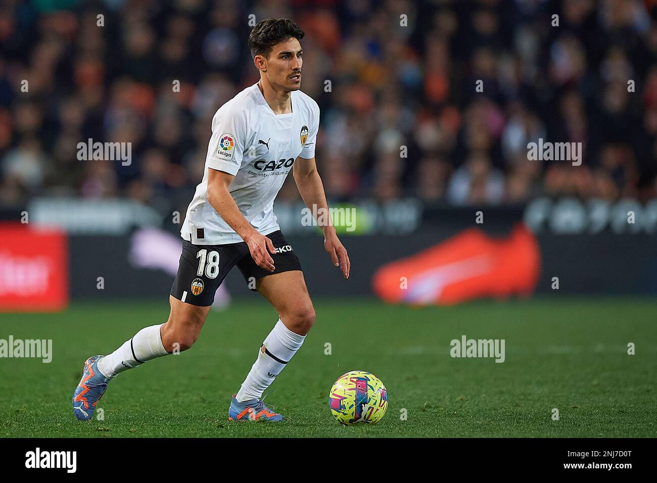Andre Almeida of Valencia CF during the La Liga match between Valencia and Athletic Club played at Mestalla Stadium on February 11 in Valencia, Spain. (Photo by PRESSIN) Stock Photo