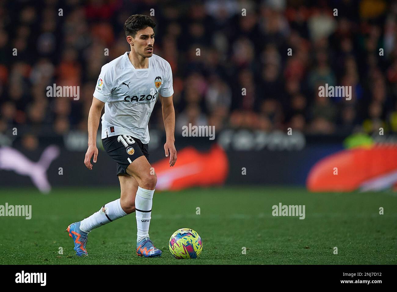 Andre Almeida of Valencia CF during the La Liga match between Valencia and Athletic Club played at Mestalla Stadium on February 11 in Valencia, Spain. (Photo by PRESSIN) Stock Photo