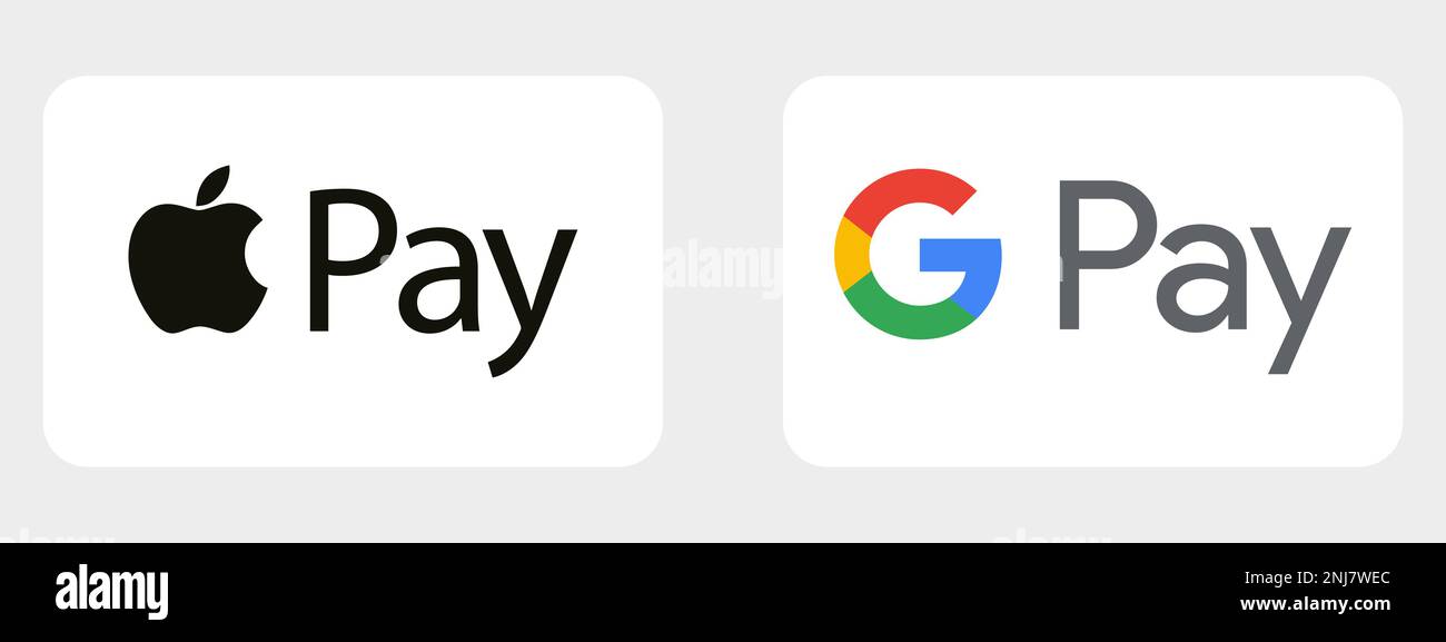 Google pay, Apple pay.G pay and Apple pay logo. Mastercard and visa icons Stock Vector