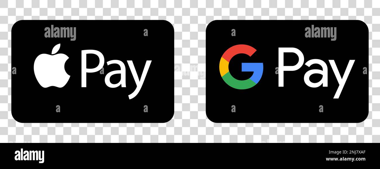 Google pay, Apple pay.G pay and Apple pay logo. Mastercard and visa icons Stock Vector