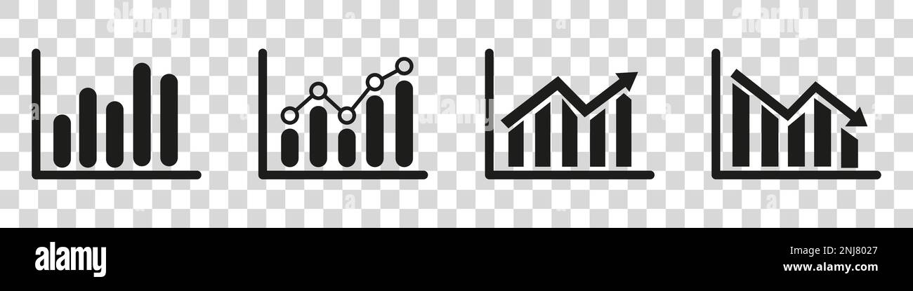 Set of growing bar graph icon in black on a white background Stock ...