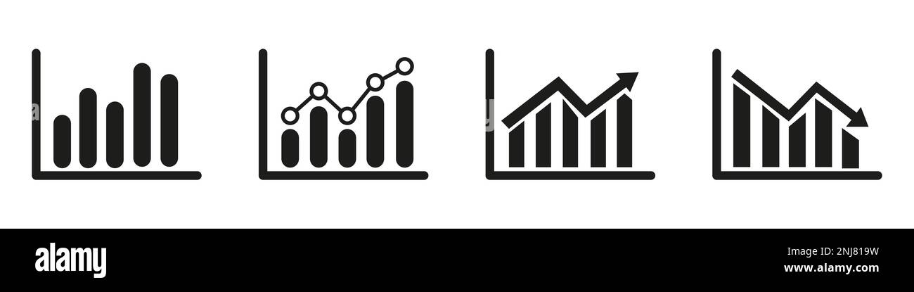 Set of growing bar graph icon in black on a white background Stock ...