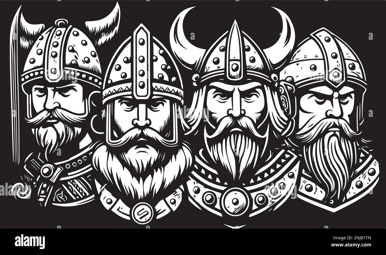 Beautiful and trendy black and white linocut art of a viking Stock ...