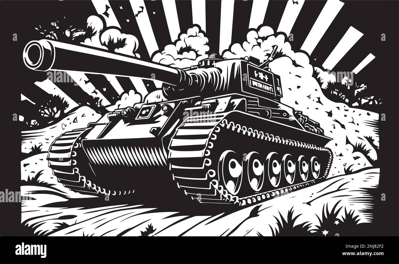 Beautiful and trendy black and white linocut art or colouring page of a soldier in war Stock ...
