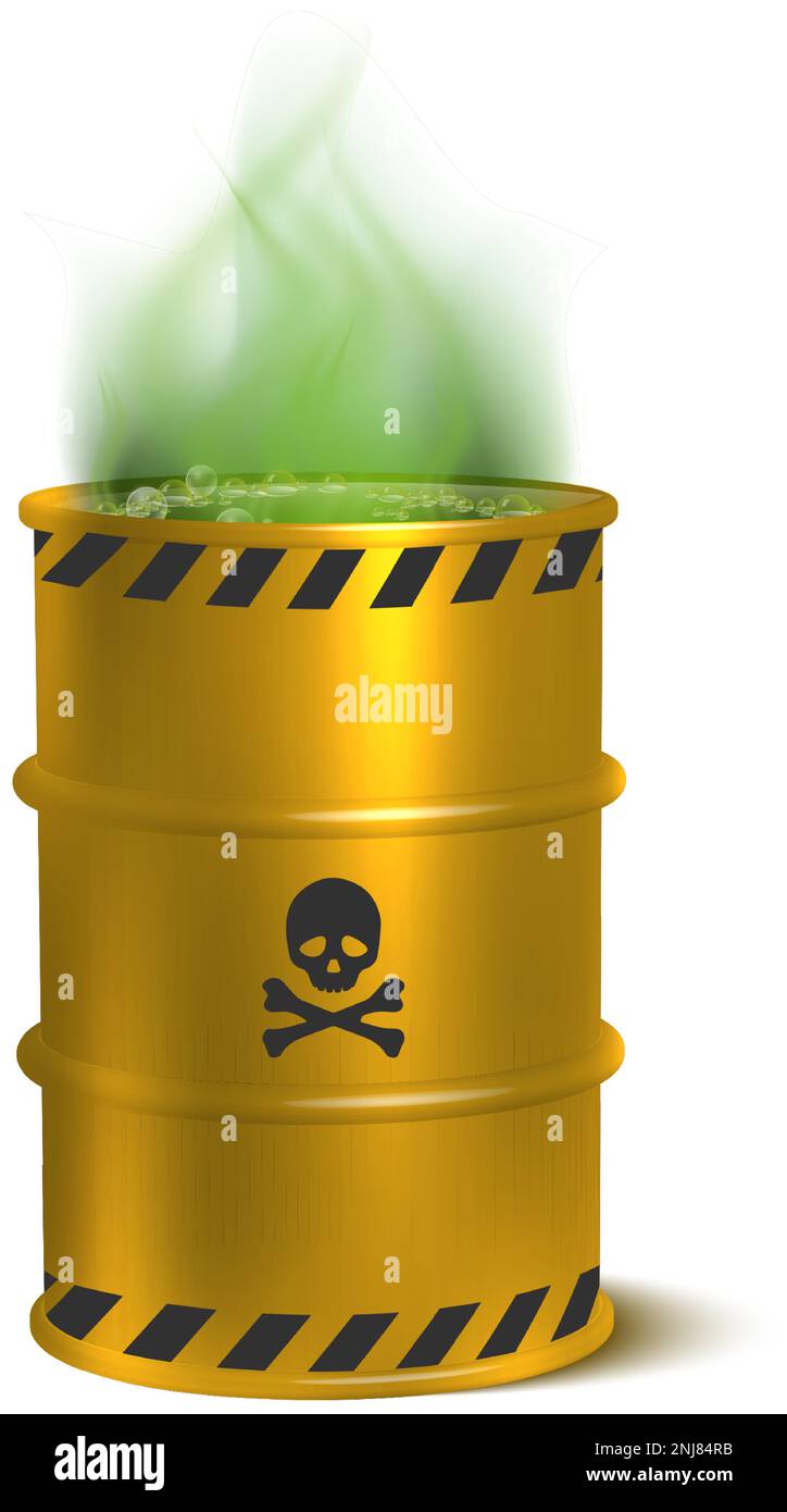 3d realistic vector icon illustration toxic waste yellow barrel. Isolated on white background. Stock Vector