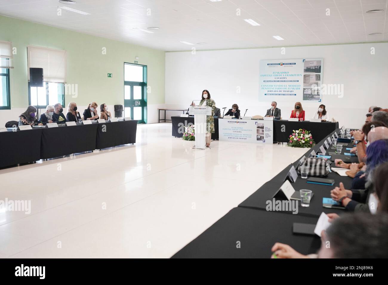 The Minister of Equality, Justice and Social Policies, Beatriz Artolazabal,  speaking at Zaballa Prison, on September 24, 2022, in Nanclares de la Oca,  Alava, Basque Country, (Spain). October 1 marks one year