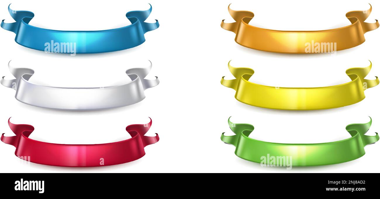 3d realistic vector icon set. Collection of glossy satin curled festive ...