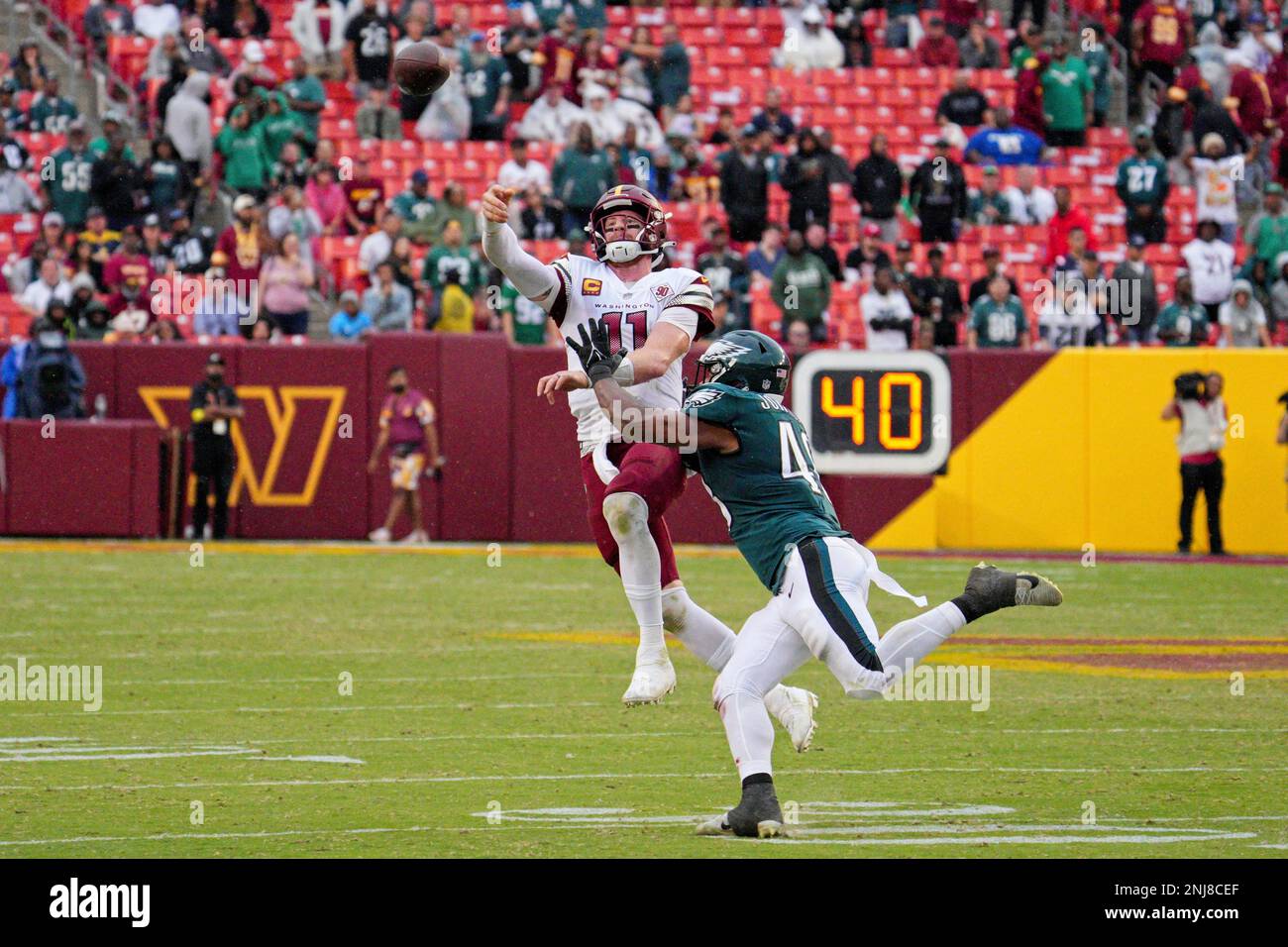 Philadelphia Eagles linebacker Patrick Johnson (48) runs during an NFL  football game against the Washington Commanders, Sunday, Sept. 25, 2022 in  Landover, Md. (AP Photo/Daniel Kucin Jr Stock Photo - Alamy