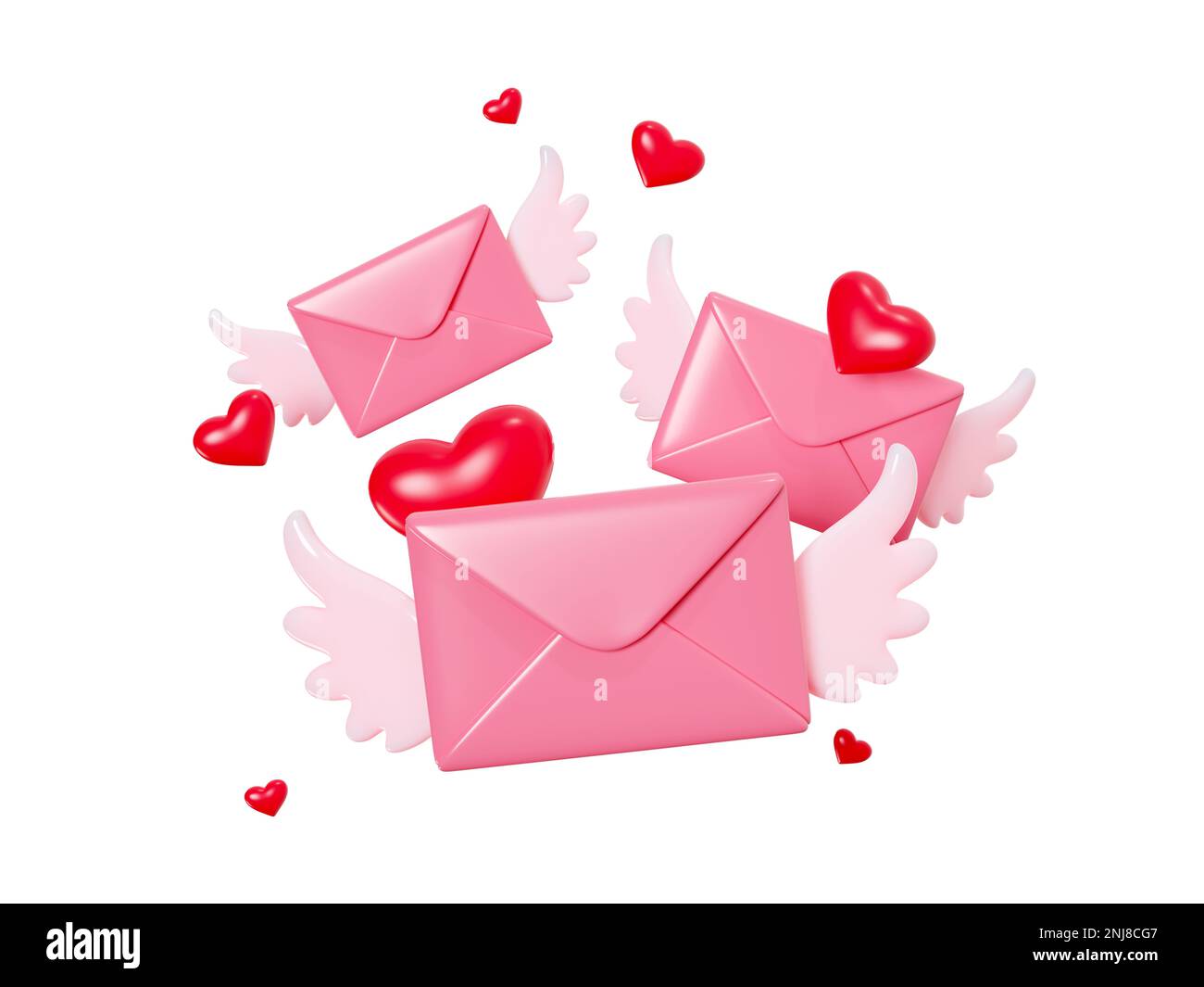 Love letter sending 3d render - closed pink envelope with red heart ...