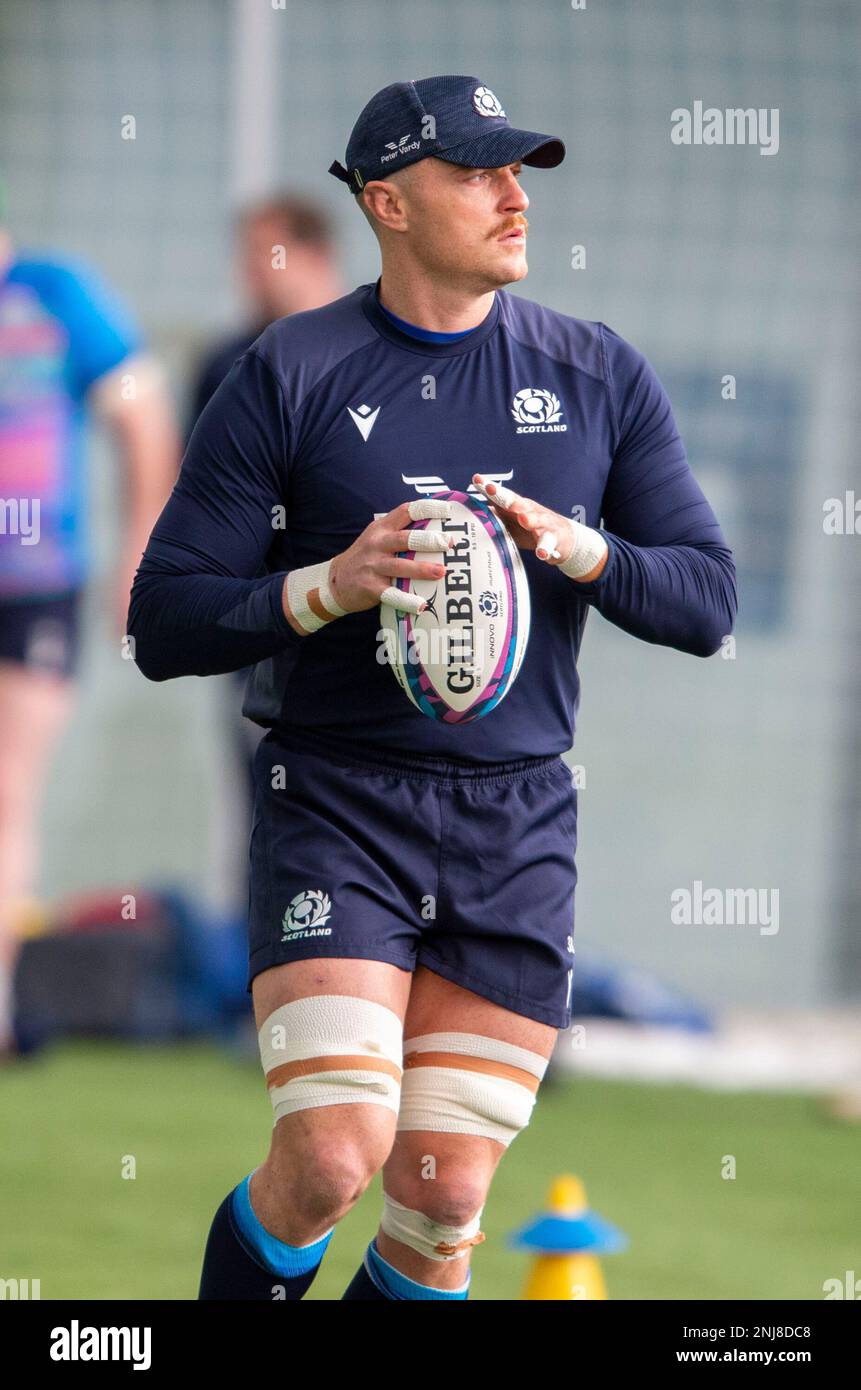 22nd February 2023: Guinness Six Nations 2023. ScotlandÕs Jack Dempsey during the Scotland Rugby squad training session, Oriam, Riccarton, Edinburgh. Credit: Ian Rutherford Alamy Live News Stock Photo