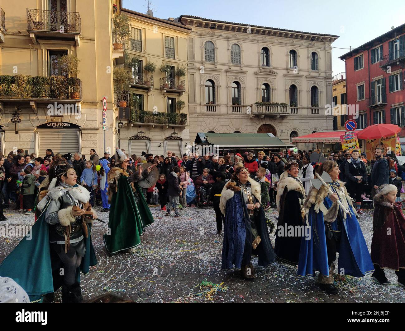 VERONA,ITALY-FEBRUARY 2023: chariots and masks parade during carnival of Verona city in February 2023 Stock Photo