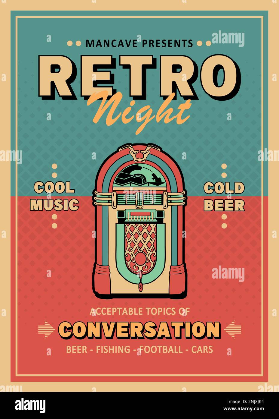 Mancave Presents - Retro Night - Men's Vintage Poster Art Stock Photo