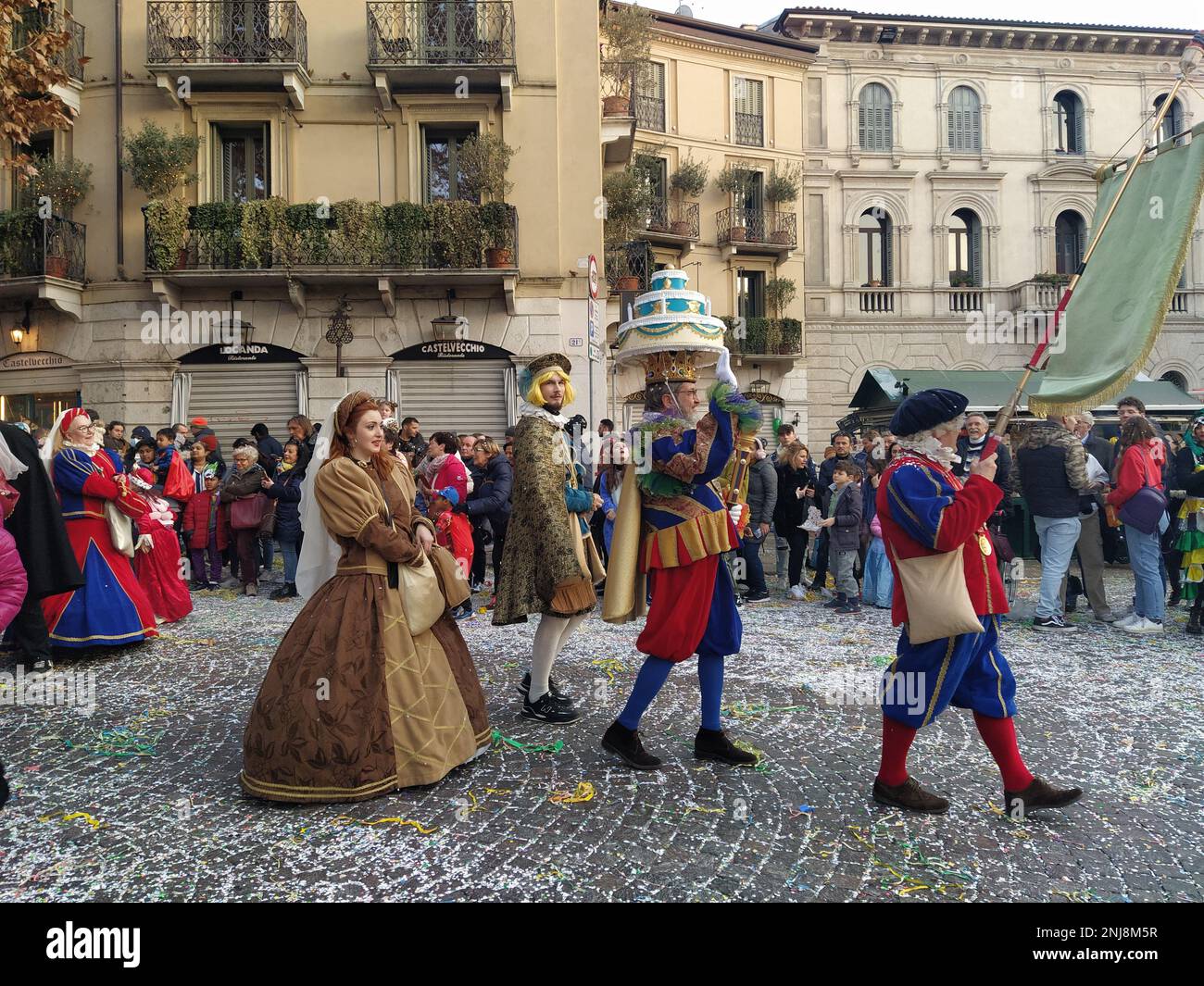 VERONA,ITALYFEBRUARY 2023 chariots and masks parade during carnival