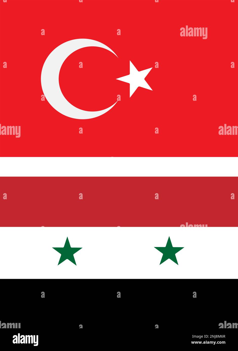 Two flag, Flag pole, Syria Flag, Turkey Flag, Symbolizing the