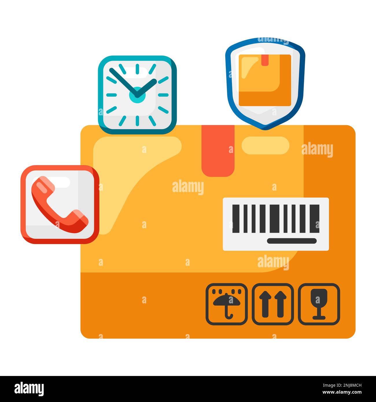 Illustration of time, contact and cargo insurance. Delivery of goods by