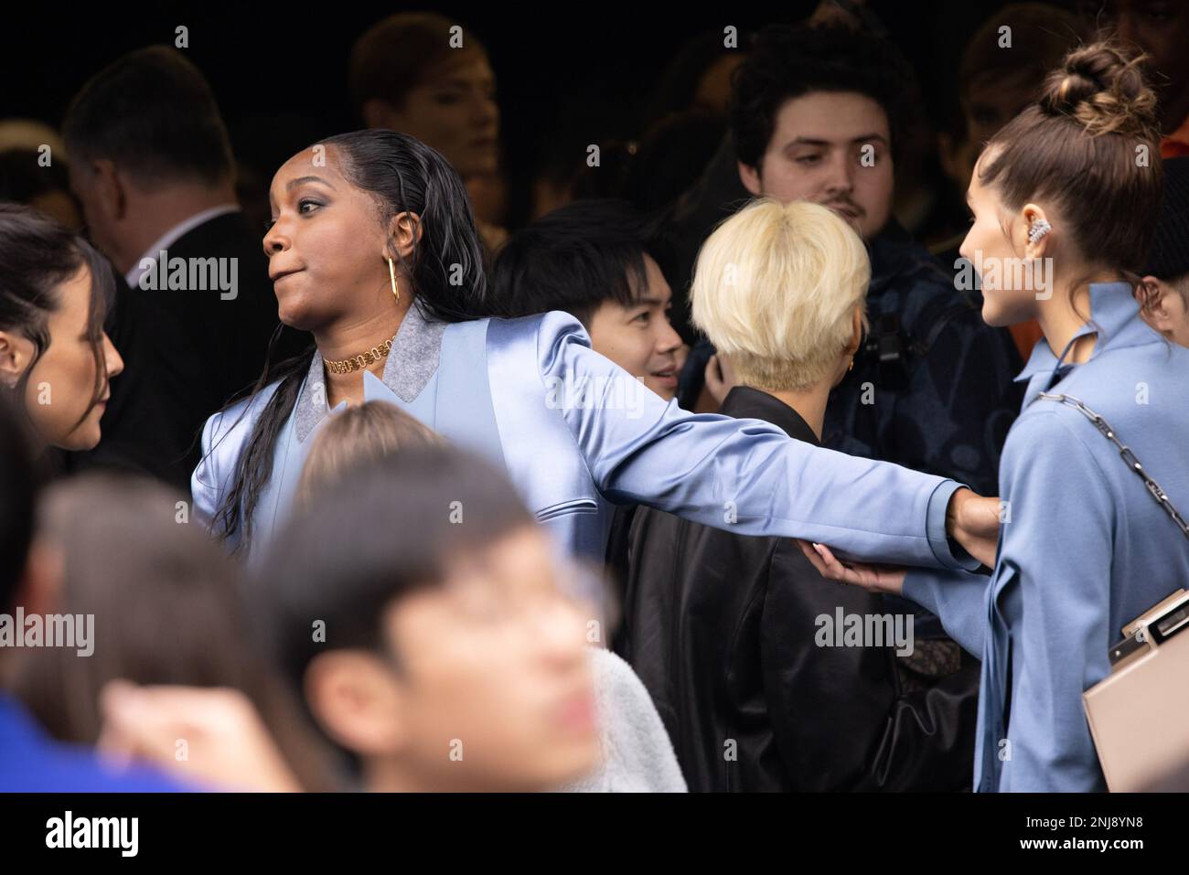 Milan, Italy. 22nd Feb, 2023. Iza and Sasha Meneghel are seen at the Fendi Fashion Show during Milan Fashion Week on February 22, 2023 in Milan, Italy. © Photo: Cinzia Camela. Credit: Independent Photo Agency/Alamy Live News Stock Photo