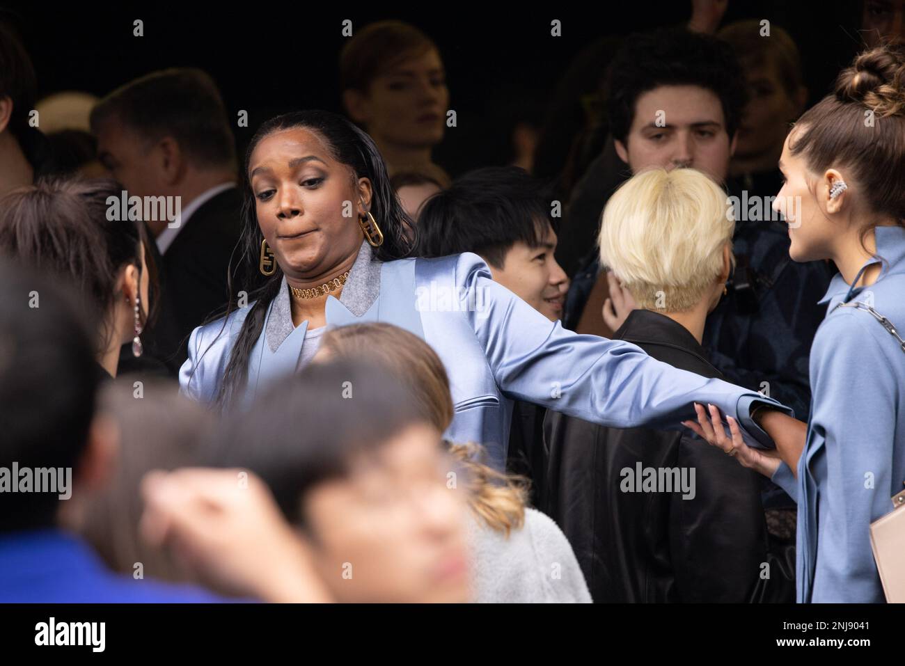 Milan, Italy. 22nd Feb, 2023. Iza and Sasha Meneghel are seen at the Fendi Fashion Show during Milan Fashion Week on February 22, 2023 in Milan, Italy. © Photo: Cinzia Camela. Credit: Independent Photo Agency/Alamy Live News Stock Photo