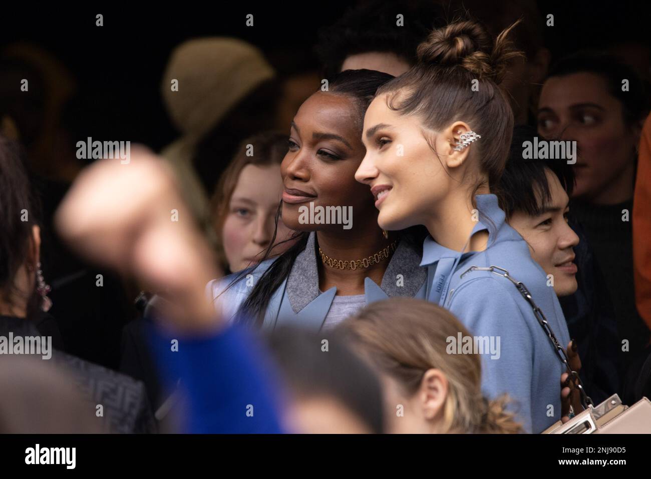 Milan, Italy. 22nd Feb, 2023. Iza and Sasha Meneghel are seen at the Fendi Fashion Show during Milan Fashion Week on February 22, 2023 in Milan, Italy. © Photo: Cinzia Camela. Credit: Independent Photo Agency/Alamy Live News Stock Photo