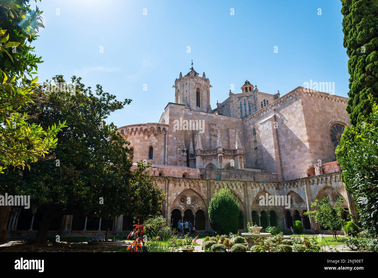 TARRAGONA, SPAIN - AUGUST 6, 2022: Cloister of the Cathedral of Tarragona, a Roman Catholic Church built in early-12th-century in Romanesque architect Stock Photo