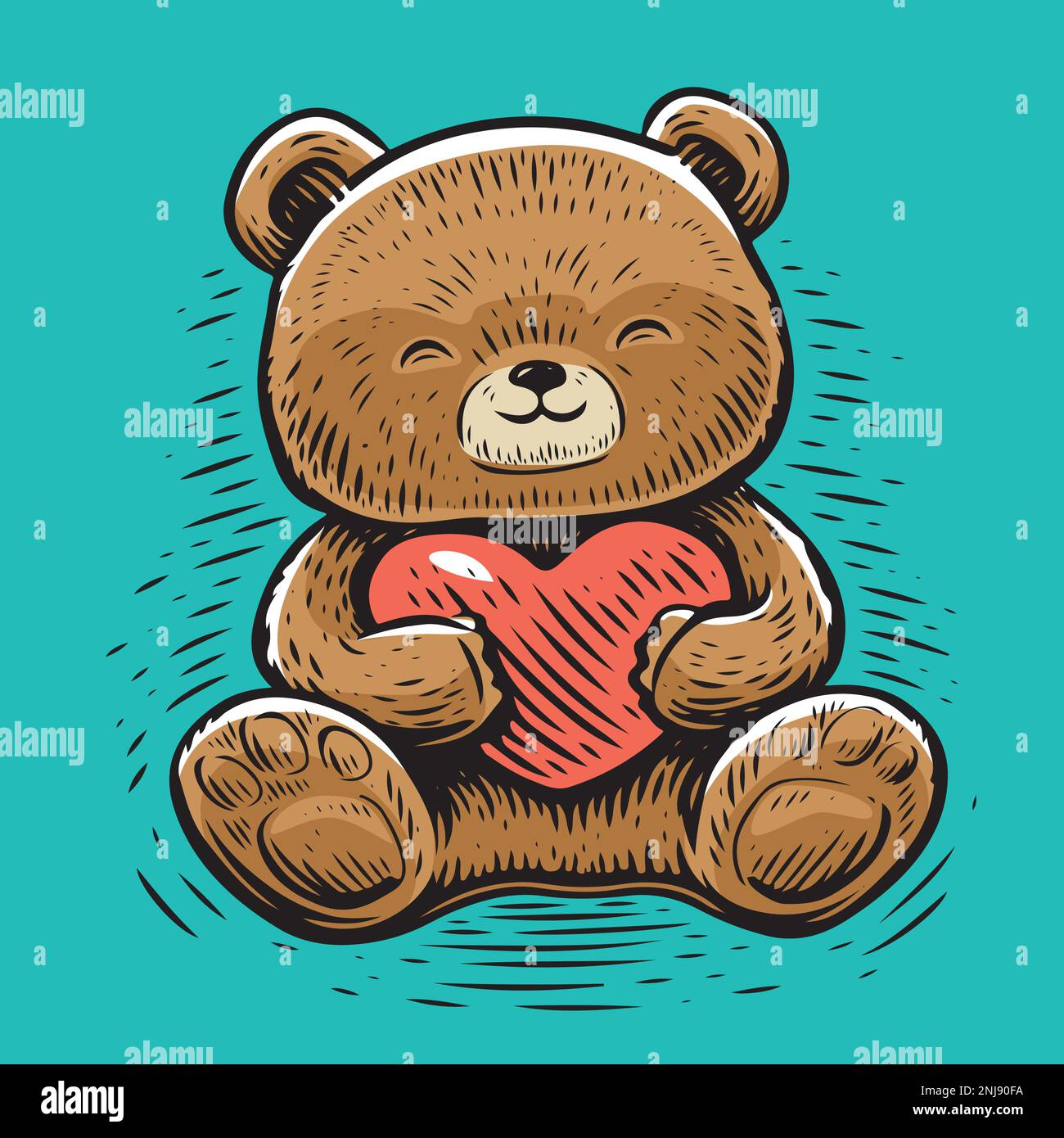 Happy cute teddy bear with a heart in paws. Funny toy. Valentines Day ...
