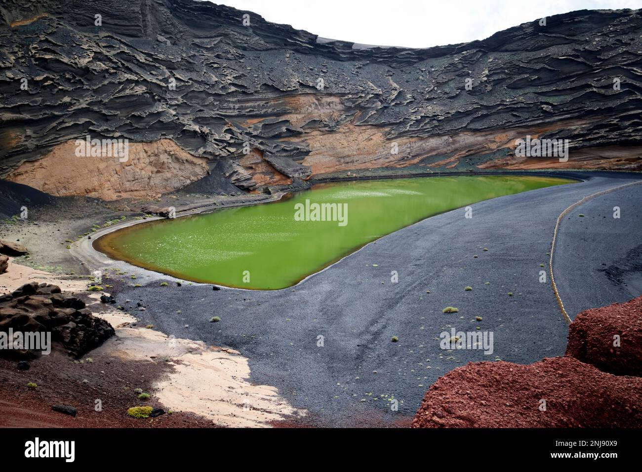The green lake at el golfo Lanzarote, Canary Islands, Spain Stock Photo