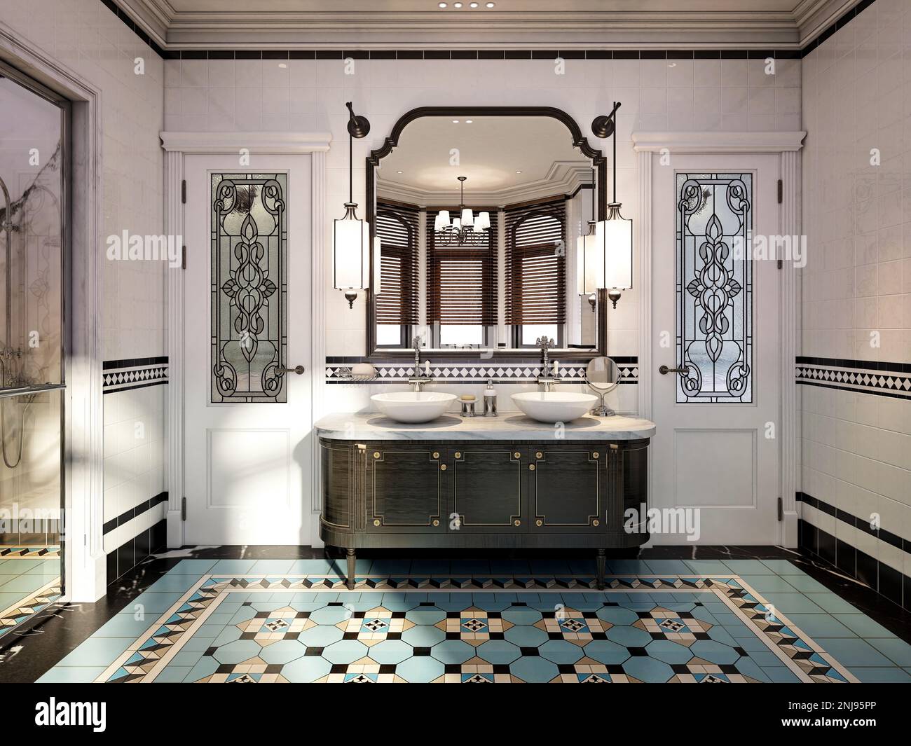 3d render of neoclassic bathroom Stock Photo - Alamy
