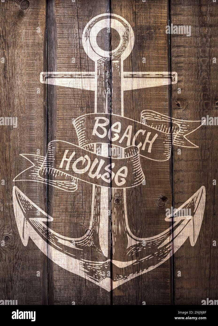 Beach House - Nautical Anchor Coastal Poster Art Stock Photo