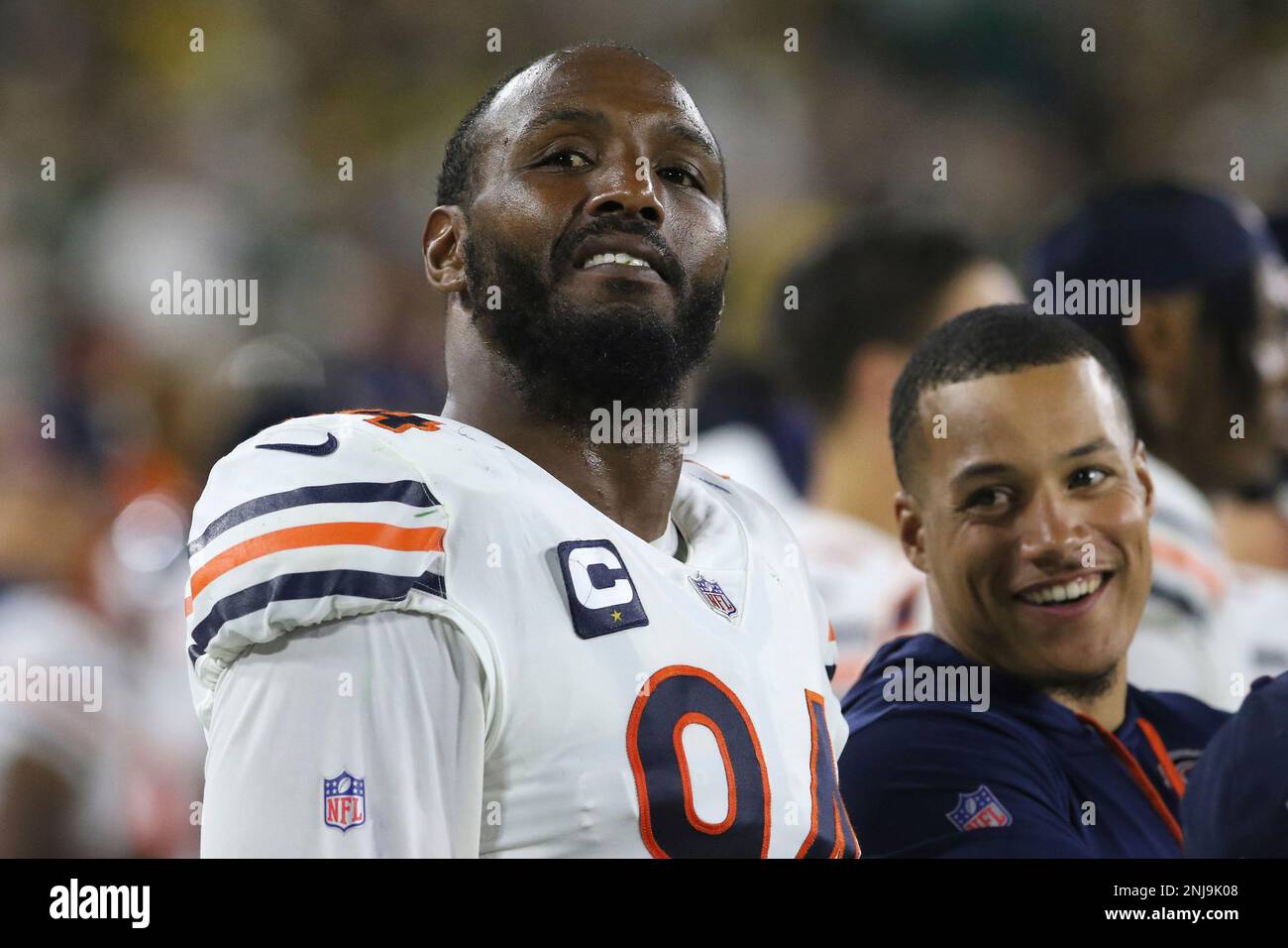 GREEN BAY, WI - SEPTEMBER 18: Chicago Bears linebacker Robert Quinn (94)  looks into the stands during a game between the Green Bay Packers and the  Chicago Bears on September 18, 2022