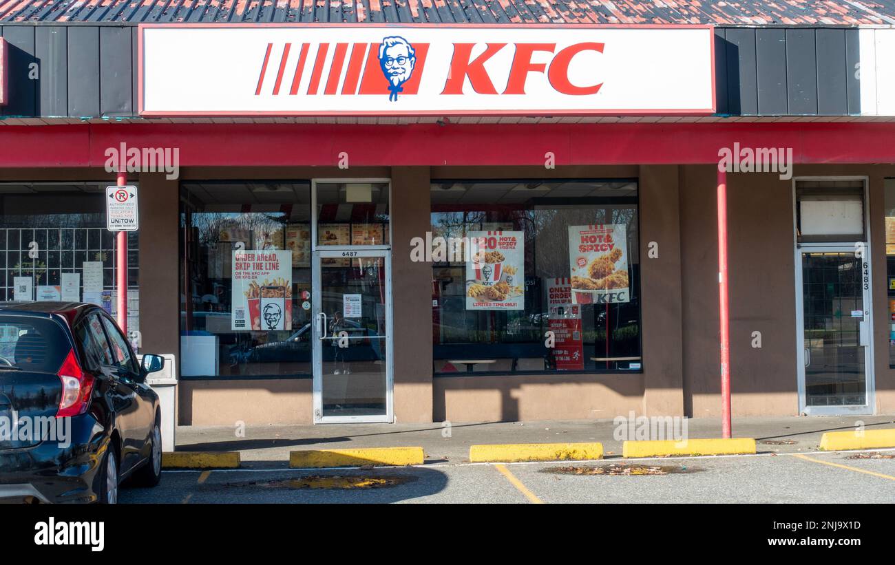 February 21 2023 KFC fastfood restaurant in Vancouver, British