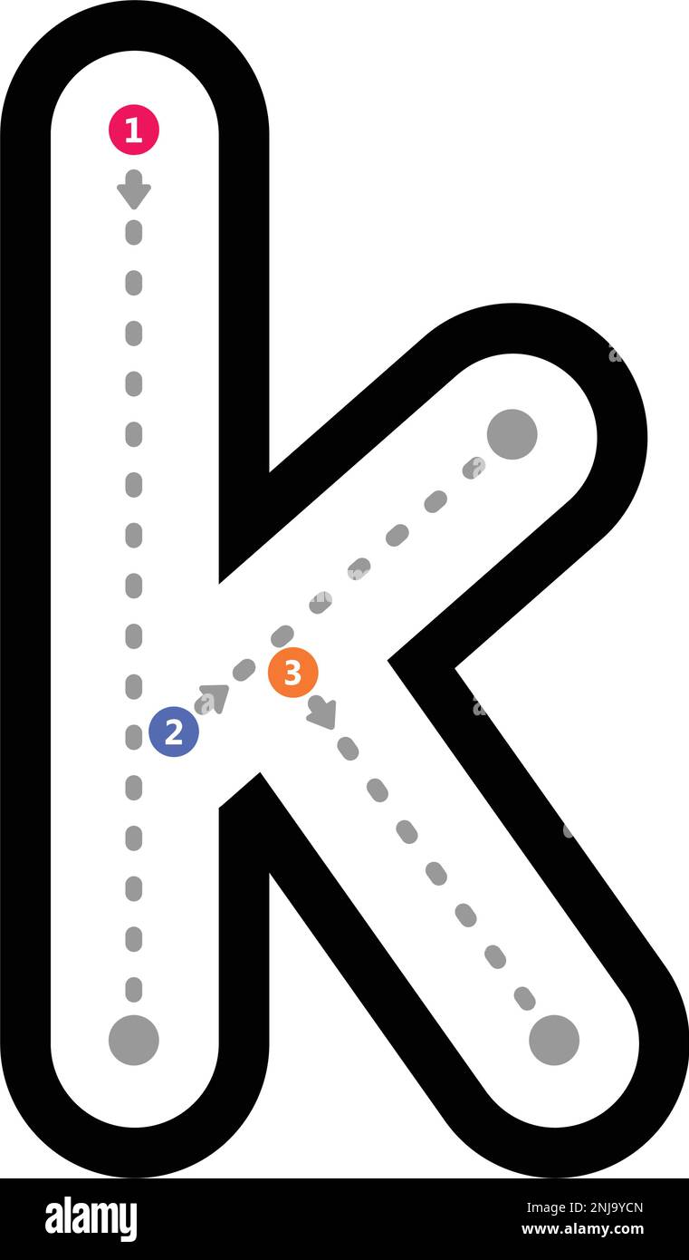Tracing Alphabet Letter K Lowercase Prewriting Dotted Line Element For
