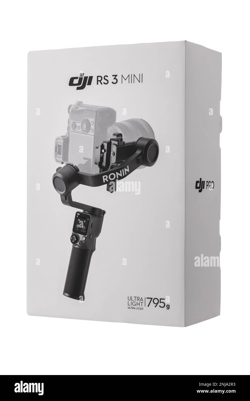 Varna, Bulgaria - February 17 ,2023: DJI Ronin 3 mini is Three-Axis Motorized Gimbal Stabilizer for DSLR or Mirrorless Cameras manufactured by DJI com Stock Photo