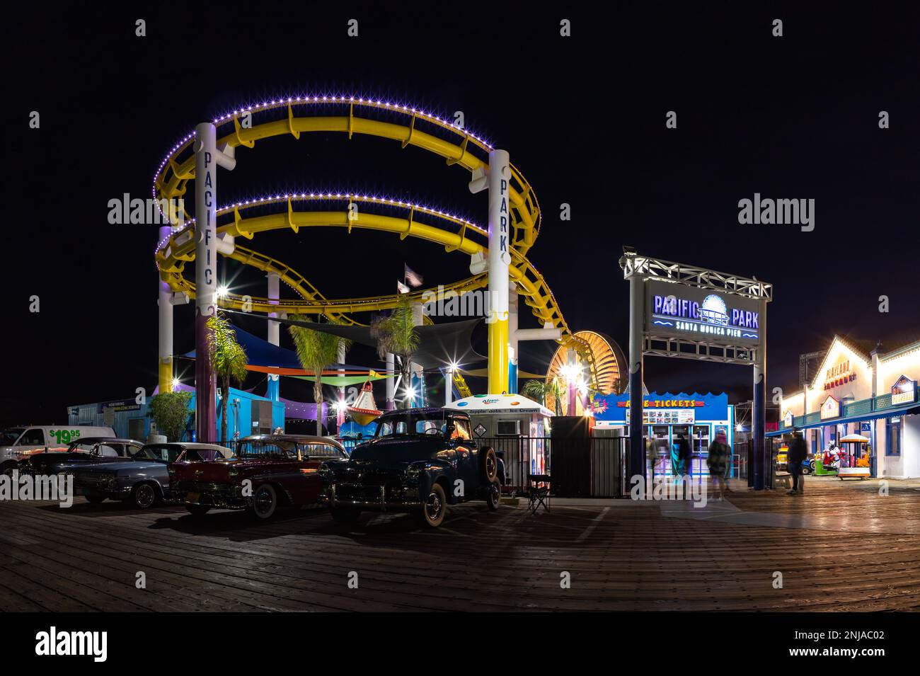 A picture of the Pacific Park rollercoaster, and some classic American