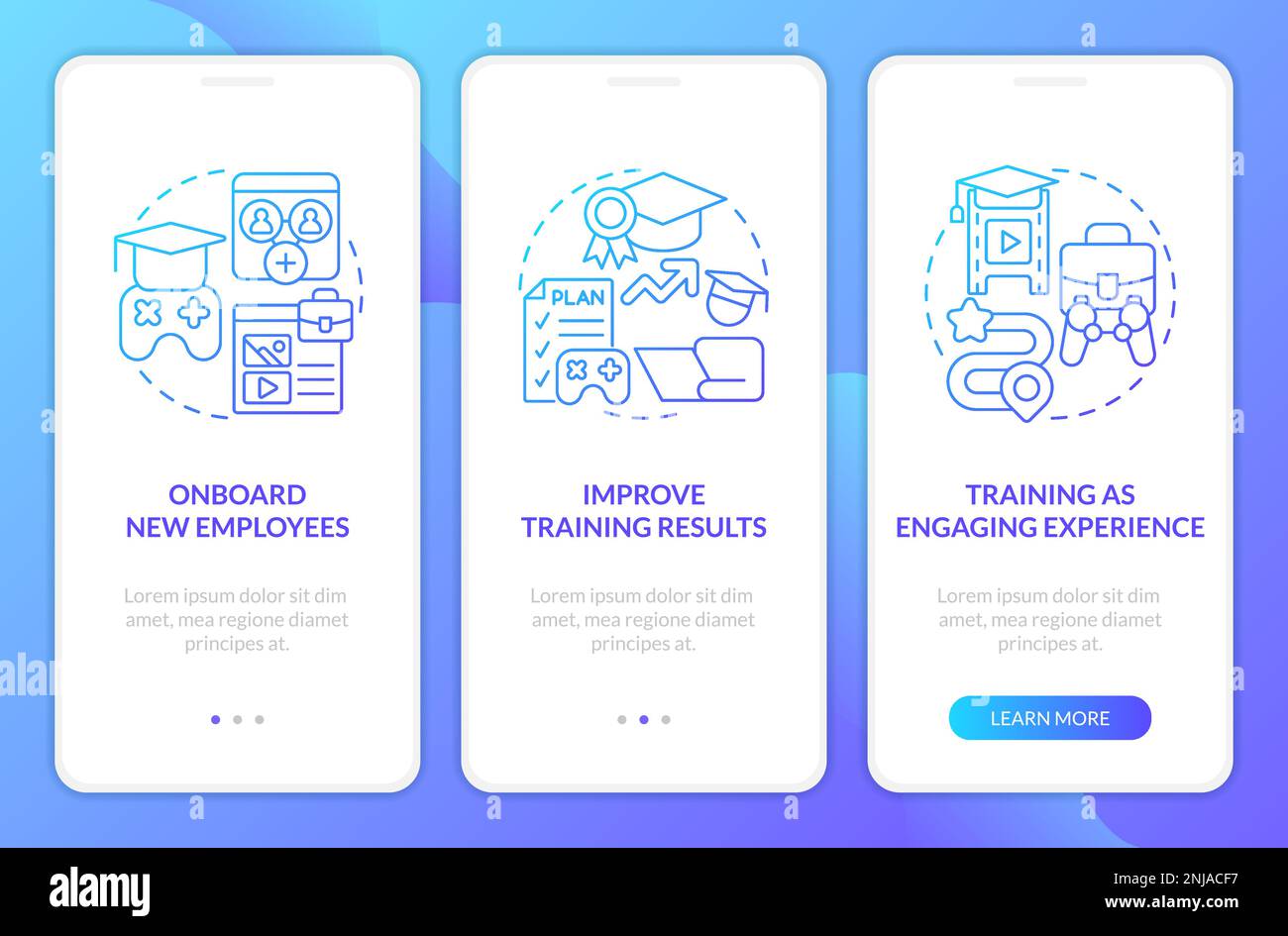 Gamification in corporate training blue gradient onboarding mobile app ...