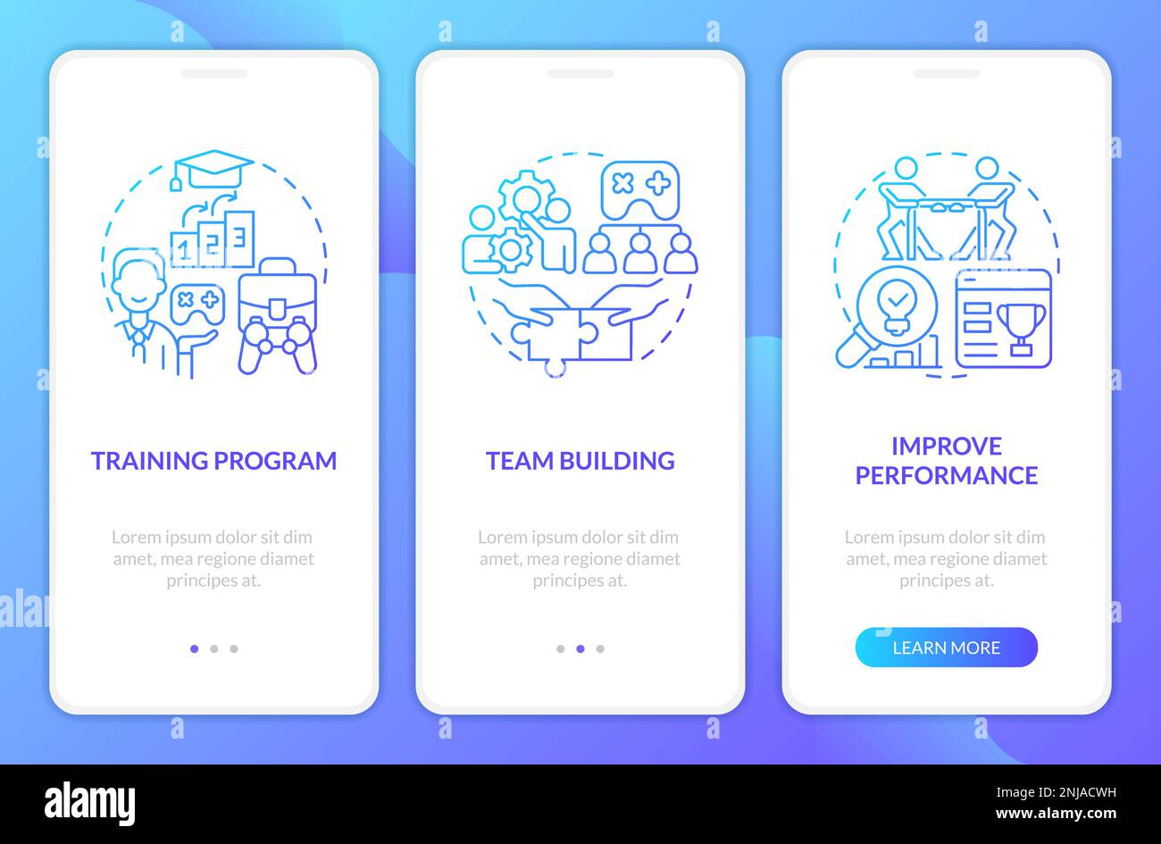 Gamification in workplace blue gradient onboarding mobile app screen ...