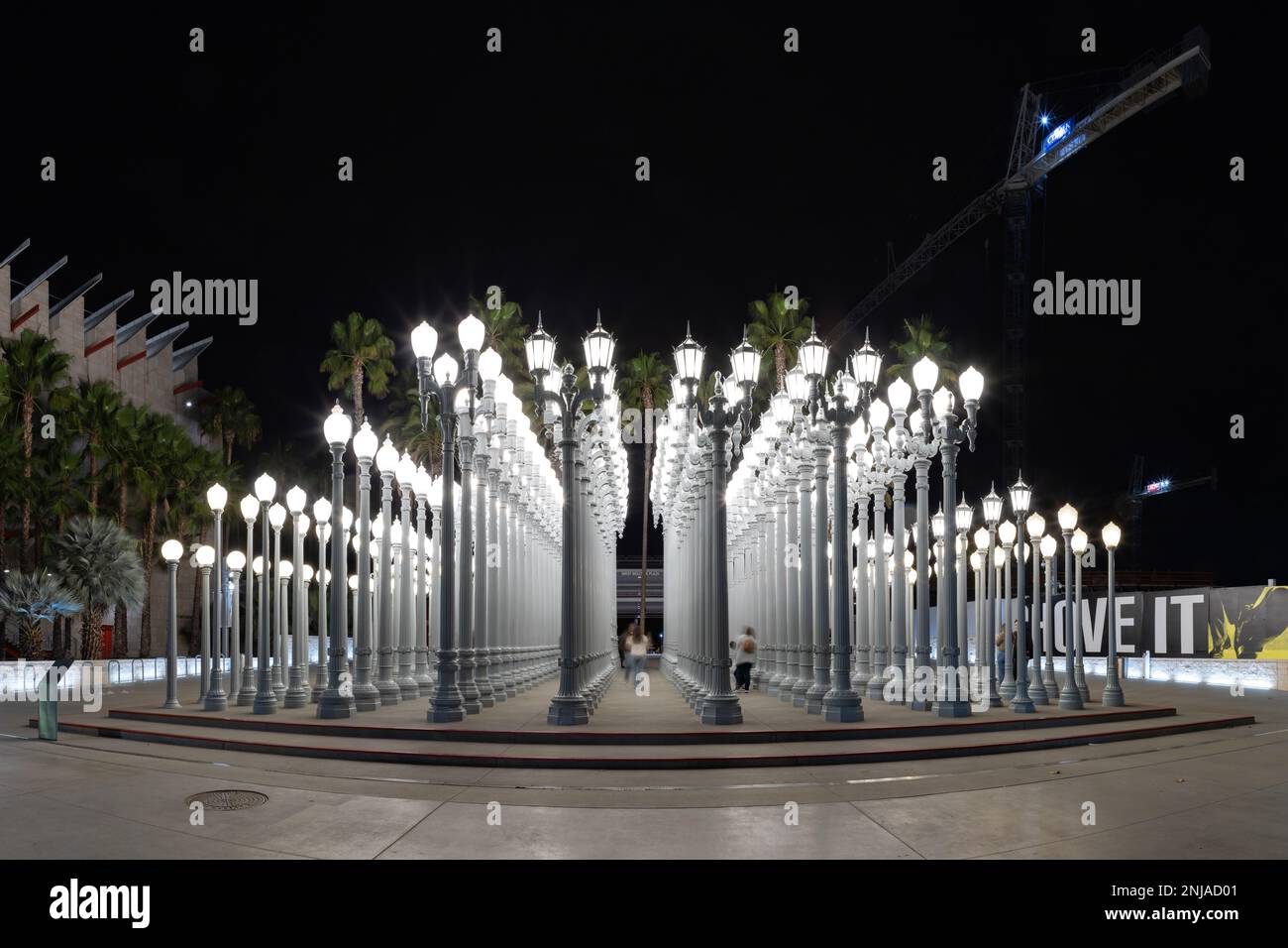A picture of Urban Light, a public art designed by Chris Burden and
