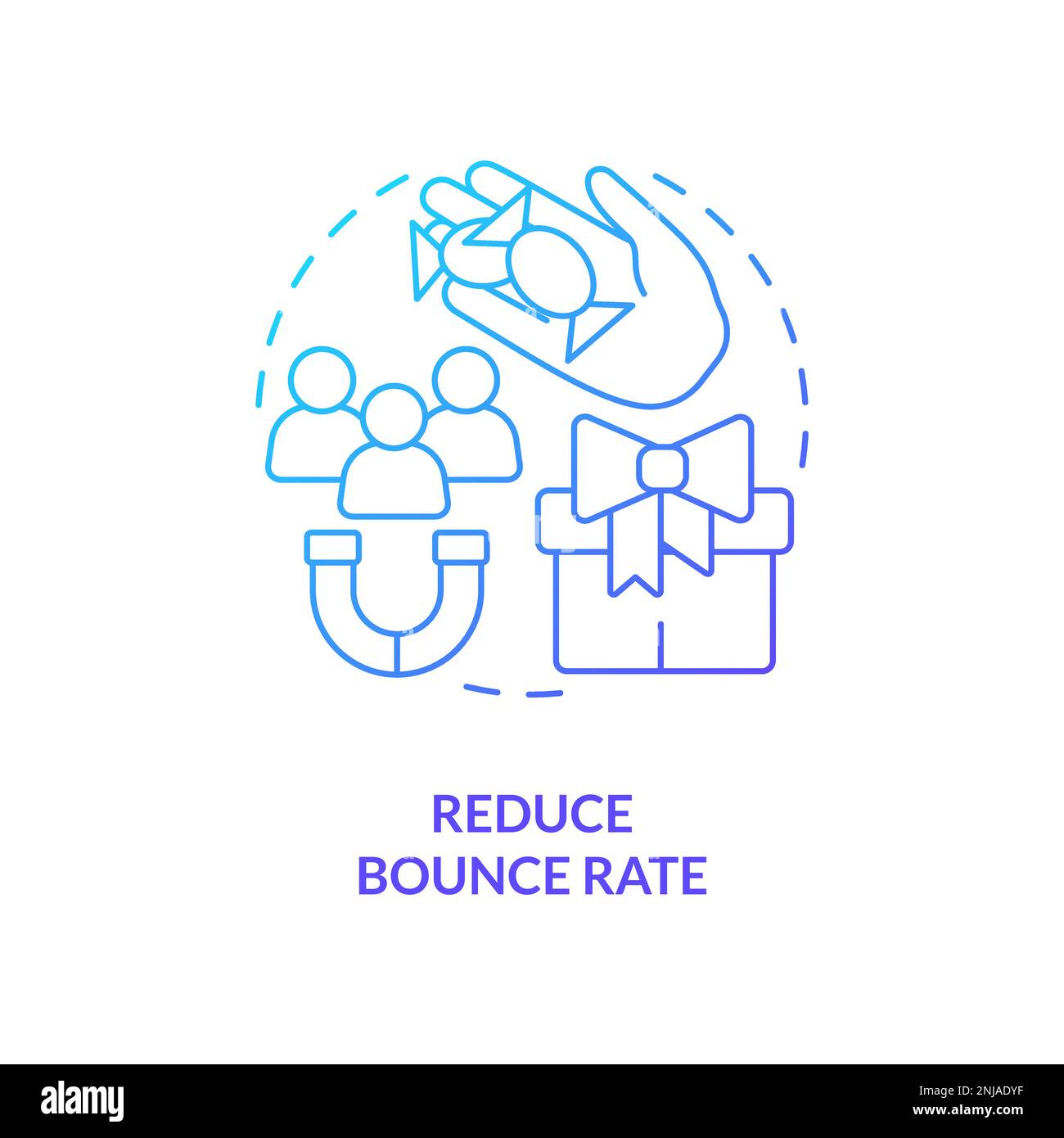 Reduce bounce rate blue gradient concept icon Stock Vector