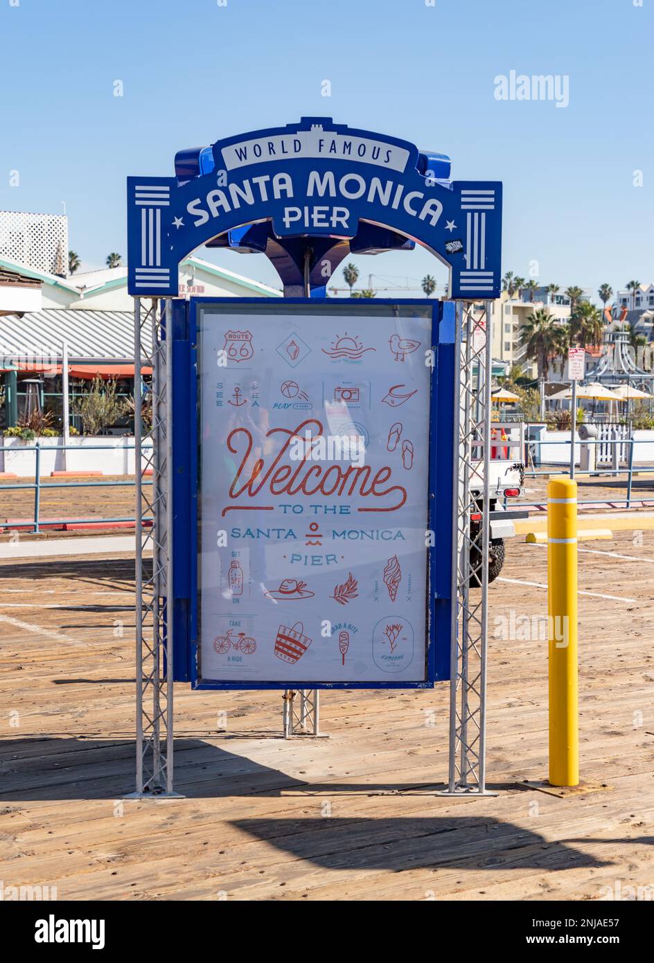 A picture of a Santa Monica Pier sign. Stock Photo
