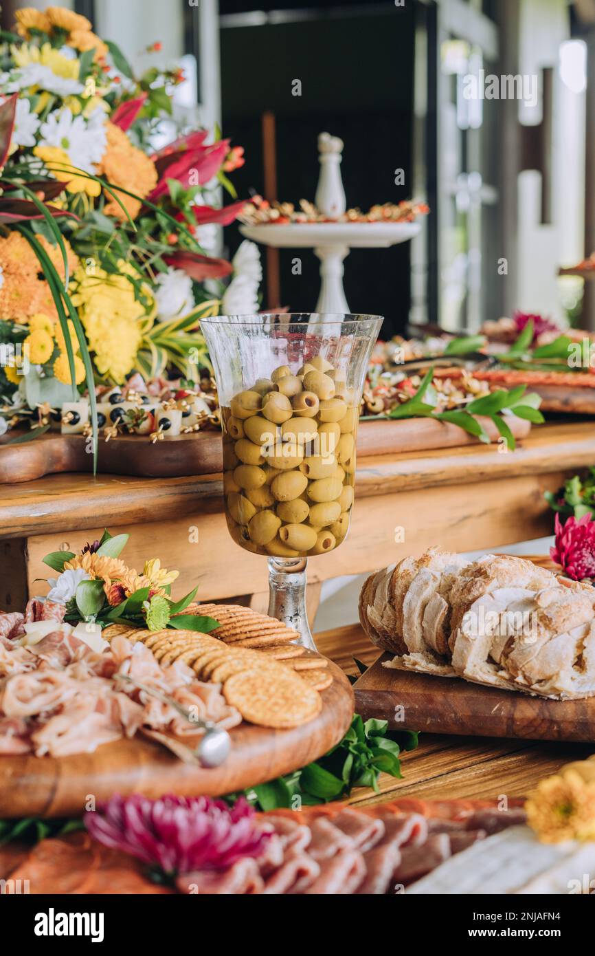 A lavish buffet spread adorned with an array of delicious food options