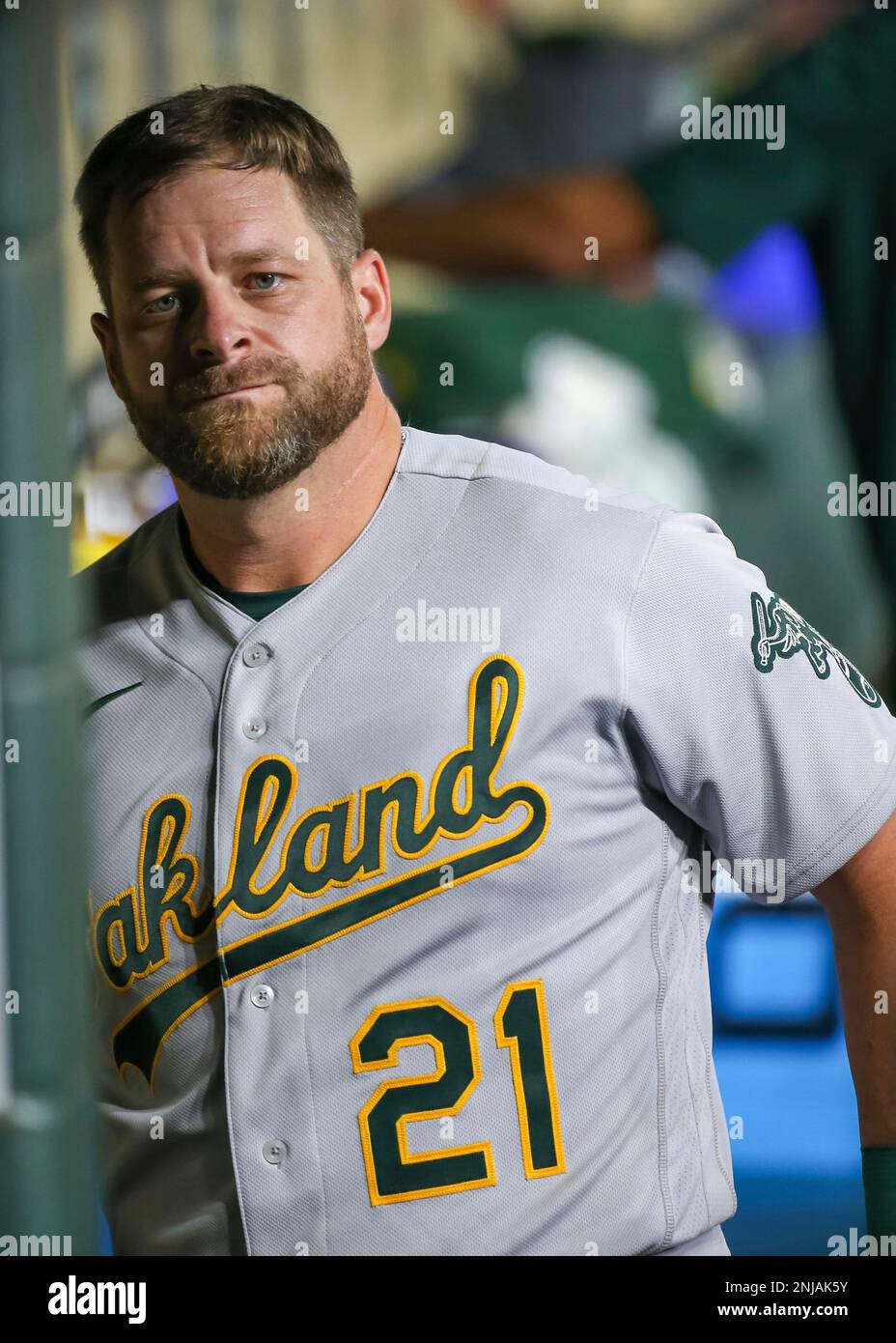 HOUSTON, TX SEPTEMBER 15 Oakland Athletics designated hitter Stephen Vogt (21) is in the