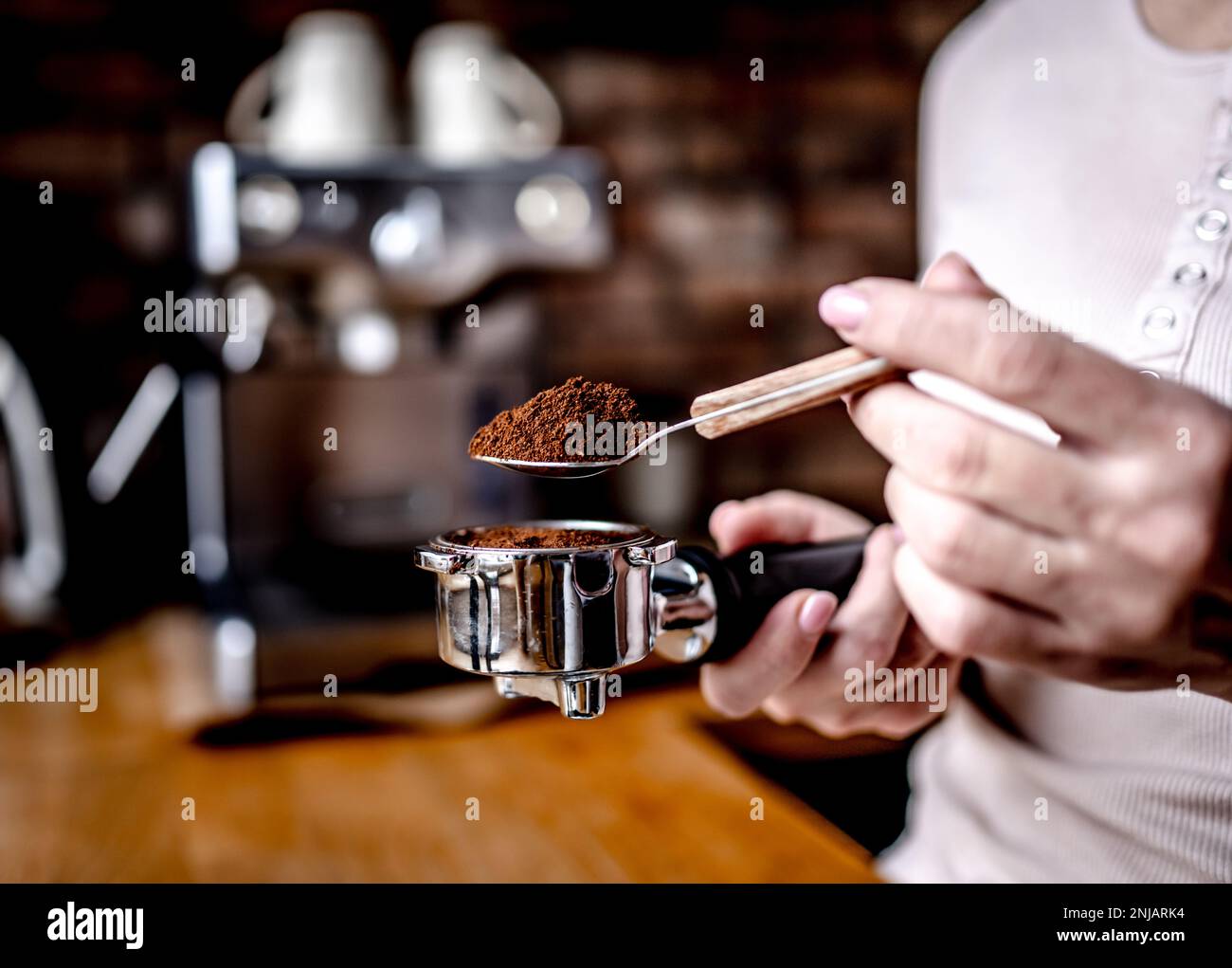 Coffee cappuccino preparation process with cafe maker Stock Photo Alamy