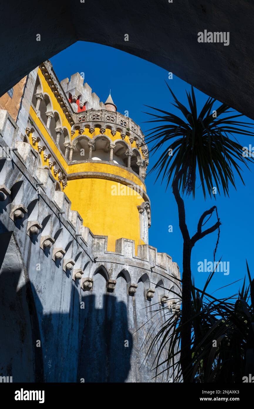 Sintra Palacio da Pena, view of the colorful landmark palace, the Palacio  da Pena sited on a hill to the south of Sintra, Portugal Stock Photo - Alamy