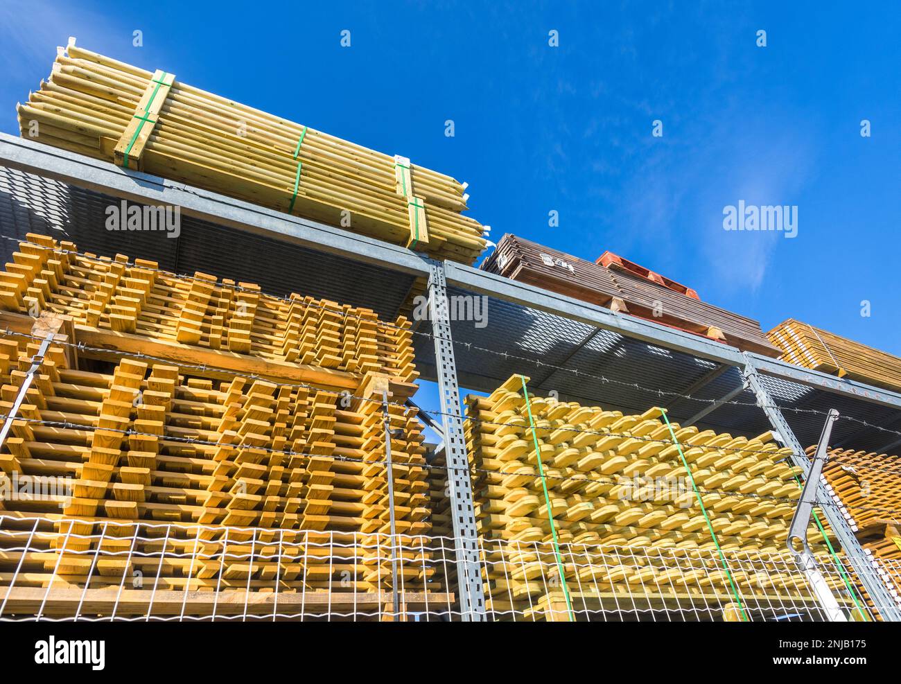 Outdoor racks of cut timber for building supplies at store