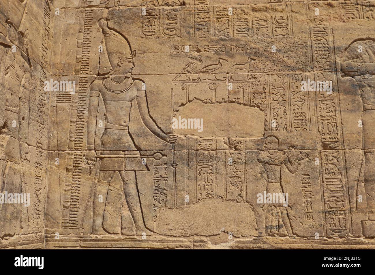 Ancient egyptian carvings at Philae temple in Aswan, Egypt Stock Photo